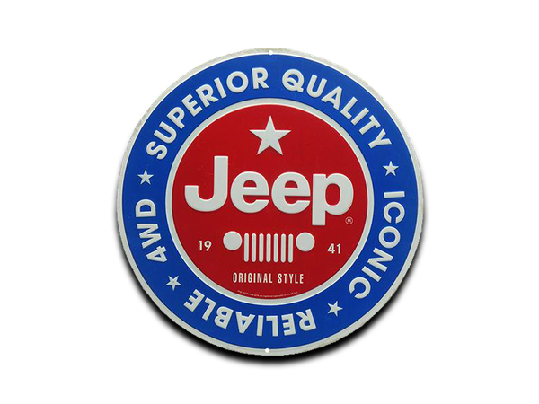 Blechschild Jeep® "Superior Quality" Durchmesser: ca. 300 mm, Farbe Rot/Blau