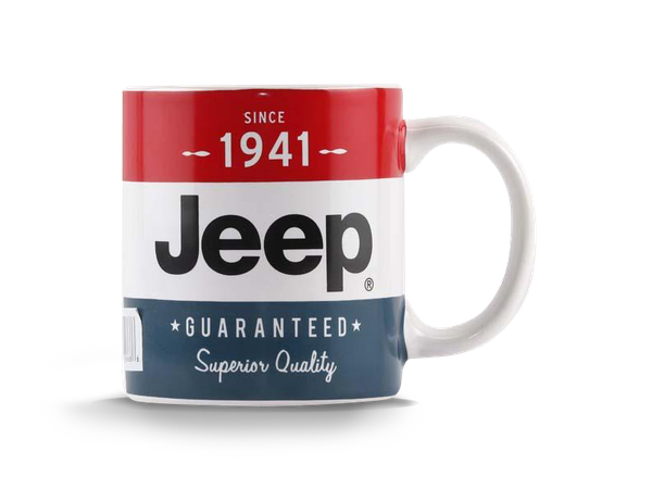 Kaffeebecher groß "Jeep® 1941" Durchmesser: 90 mm, Höhe: 100mm Rot/Weiß/Blau/Schwarz