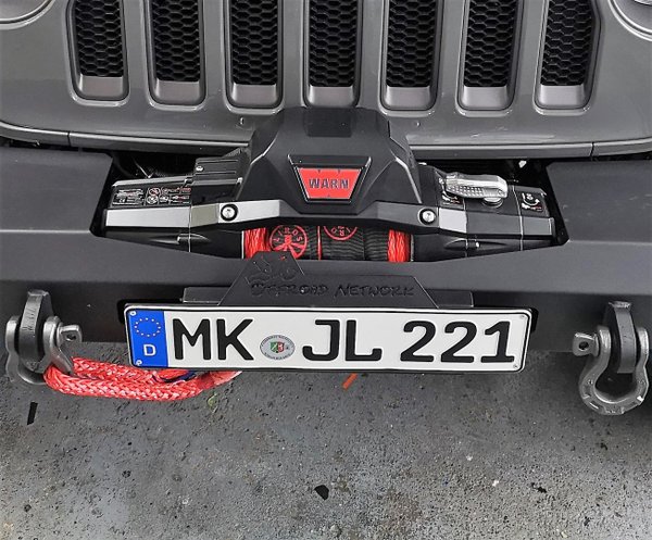 ROCK'S "EXPERIENCE" Kennzeichenhalter klappbar schwarz für flaches Seilfenster Jeep JK/JL (Bj.07-18)