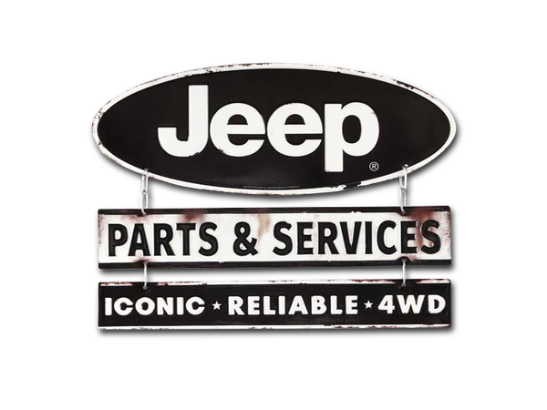 Blechschild Jeep® "Parts & Service" Format: ca. 370 x 260 mm, Vintage-Look, Schwarz/Weiß