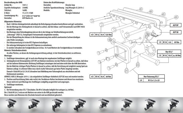 VARIO S Anhängerkupplung für höhergelegte Fahrzeuge 3.5"-4.5" Jeep Wrangler JK/JKU (Bj.07-18)
